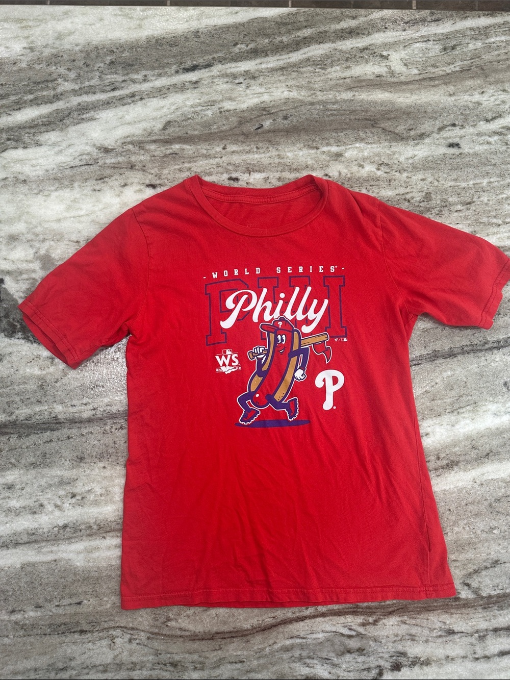 Philadelphia Phillies 2022 World Series Hot Dog Tee Shirt Youth Sz XL Playoffs